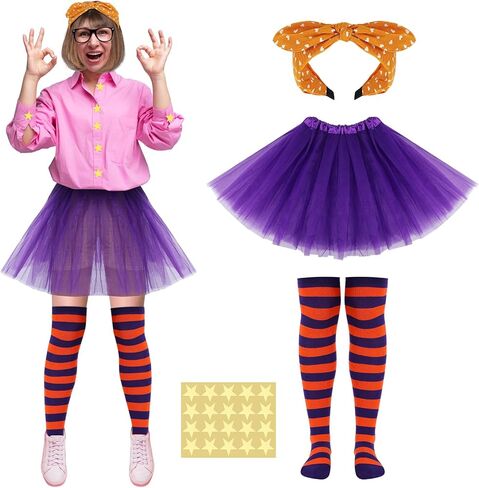 4 قطع من شخصيات الرسوم المتحركة للهالوين زي النساء إكسسوارات أزياء الهالوين توتو زي فيونكات الشعر عصابة رأس مخططة جوارب عالية للركبة زر ملصقات نجمة للهالوين in Kuwait