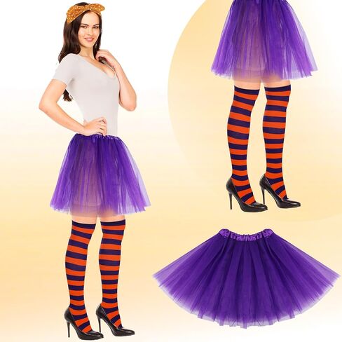 4 قطع من شخصيات الرسوم المتحركة للهالوين زي النساء إكسسوارات أزياء الهالوين توتو زي فيونكات الشعر عصابة رأس مخططة جوارب عالية للركبة زر ملصقات نجمة للهالوين in Kuwait