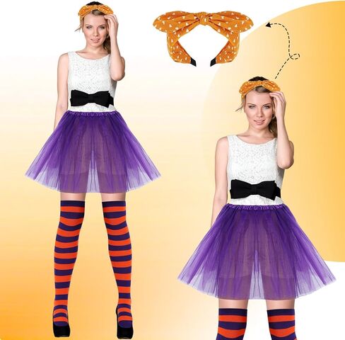 4 قطع من شخصيات الرسوم المتحركة للهالوين زي النساء إكسسوارات أزياء الهالوين توتو زي فيونكات الشعر عصابة رأس مخططة جوارب عالية للركبة زر ملصقات نجمة للهالوين in Kuwait