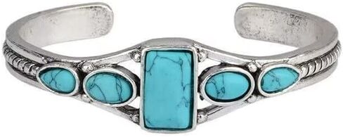 البوهيمي الفيروز سوار الحجر الطبيعي الفيروز محفورة الكفة قابل للتعديل خمر حساسة الإسورة النمط الوطني الغربي للنساء بوهو الأزياء والمجوهرات هدية in Kuwait