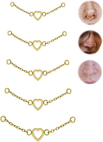 5Pcs Surgical Steel Across Top Nose Rings Chain for Women Nose Studs Nostril Chain for Women Men Chain Nose Piercing Jewelry Black, Gold, Silver in Kuwait