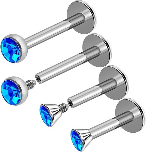 MATIGA 4 قطعة فولاذ جراحي داخليًا 16 جرام 1/4 6 مللي متر 9/32 7 مللي متر خواتم Labret ثقب المجوهرات الزنمة 3 مللي متر 2.5 مللي متر كريستال المزيد من الخيارات in Kuwait