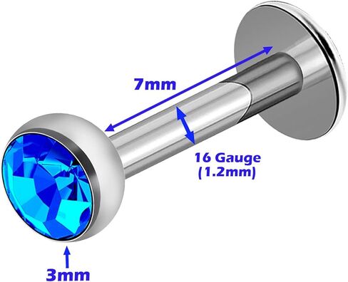 MATIGA 4 قطعة فولاذ جراحي داخليًا 16 جرام 1/4 6 مللي متر 9/32 7 مللي متر خواتم Labret ثقب المجوهرات الزنمة 3 مللي متر 2.5 مللي متر كريستال المزيد من الخيارات in Kuwait