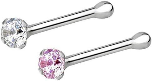Cutedoumiao 2 pcs Nose Piercing Studs 925 Sterling Silver 3mm CZ Nose Piercing Jewelry Clear, Pink & Silver (Pink and Silver) in Saudi Arabia