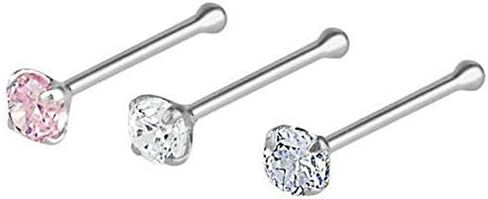 Cutedoumiao 2 pcs Nose Piercing Studs 925 Sterling Silver 3mm CZ Nose Piercing Jewelry Clear, Pink & Silver (Pink and Silver) in Saudi Arabia