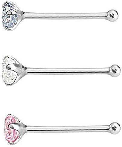Cutedoumiao 2 pcs Nose Piercing Studs 925 Sterling Silver 3mm CZ Nose Piercing Jewelry Clear, Pink & Silver (Pink and Silver) in Saudi Arabia