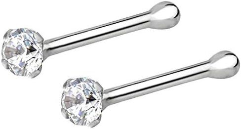 Cutedoumiao 2 pcs Nose Piercing Studs 925 Sterling Silver 3mm CZ Nose Piercing Jewelry Clear, Pink & Silver (Pink and Silver) in Saudi Arabia