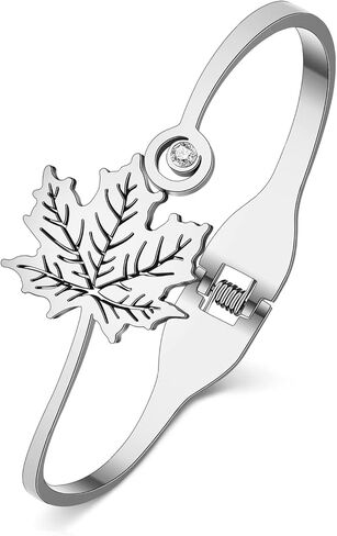 Stainless Steel 18K Gold Plated Maple Leaf Cuff Bangle Bracelets Autumn Leaves Plant Trendy Jewelry For Women Charm Fall Decor Birthday Christmas Gifts in Saudi Arabia