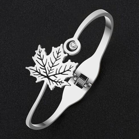 Stainless Steel 18K Gold Plated Maple Leaf Cuff Bangle Bracelets Autumn Leaves Plant Trendy Jewelry For Women Charm Fall Decor Birthday Christmas Gifts in Saudi Arabia