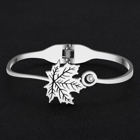 Stainless Steel 18K Gold Plated Maple Leaf Cuff Bangle Bracelets Autumn Leaves Plant Trendy Jewelry For Women Charm Fall Decor Birthday Christmas Gifts in Saudi Arabia
