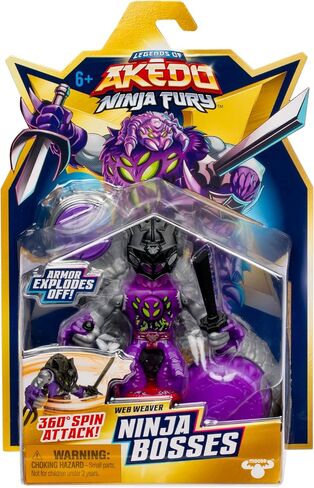 Legends of Akedo Ninja Bosses, Web Weaver, 3" Tall Battling Action Figure with 360˚ Blade Defense & Attack Spin Action, Double Defense Armor That Pops Off When Struck, 4 Ninja Bosses to Collect in Kuwait