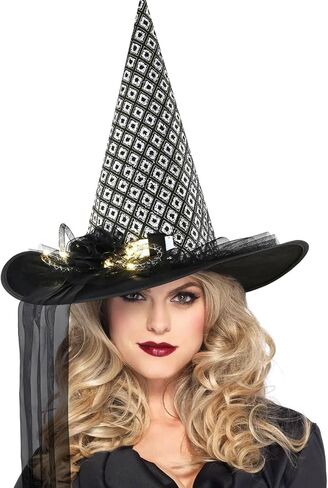 NatuBeau Halloween Witch Hat for Women, LED Light Witch Hats, LED Witches Hat with Flower and Gauze Decoration in Kuwait