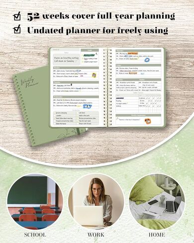 Undated Weekly Planner, A5 Weekly Planner Notebook with Spiral Binding, 52 Weeks To Do List Planner Notebook with Habit Tracker, 6.7'' x 8.3'' Weekly Goals Organizer Notebook, Homework Planner (Sage Green) in Saudi Arabia