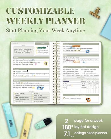 Undated Weekly Planner, A5 Weekly Planner Notebook with Spiral Binding, 52 Weeks To Do List Planner Notebook with Habit Tracker, 6.7'' x 8.3'' Weekly Goals Organizer Notebook, Homework Planner (Sage Green) in Saudi Arabia