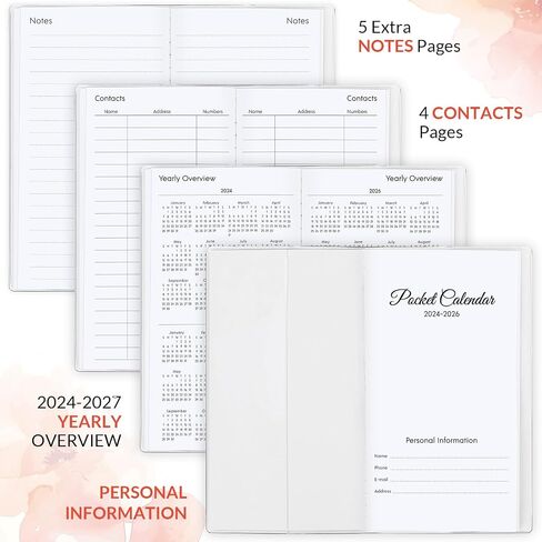 2025-2026 Pocket Planner/Calendar, Floral Monthly Planner 2024-2026 - 6.7" x 3.7" - Runs from November 2024 Until December 2026, 2025 Pocket Planner with PVC Cover for Planning in Kuwait