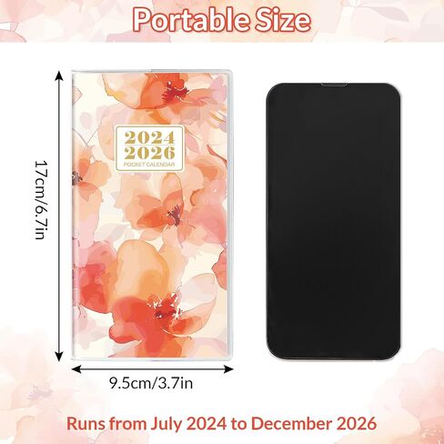 2025-2026 Pocket Planner/Calendar, Floral Monthly Planner 2024-2026 - 6.7" x 3.7" - Runs from November 2024 Until December 2026, 2025 Pocket Planner with PVC Cover for Planning in Kuwait