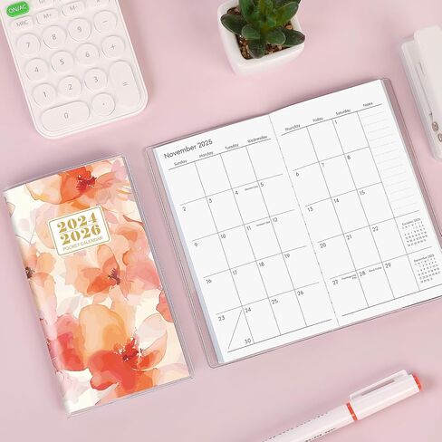 2025-2026 Pocket Planner/Calendar, Floral Monthly Planner 2024-2026 - 6.7" x 3.7" - Runs from November 2024 Until December 2026, 2025 Pocket Planner with PVC Cover for Planning in Kuwait