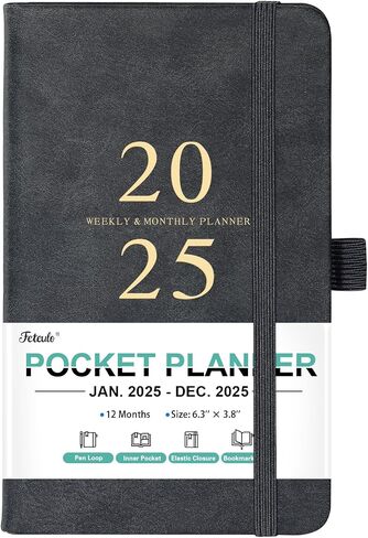 2025 Pocket Planner/Calendar - Pocket Planner 2025, JAN 2025 - DEC 2025, Pocket Calendar 2025 for Purse, 6.3'' × 3.8'', Elastic Bound, Bookmark, Inner Pocket, Agenda Planner with Pen Holder in Saudi Arabia