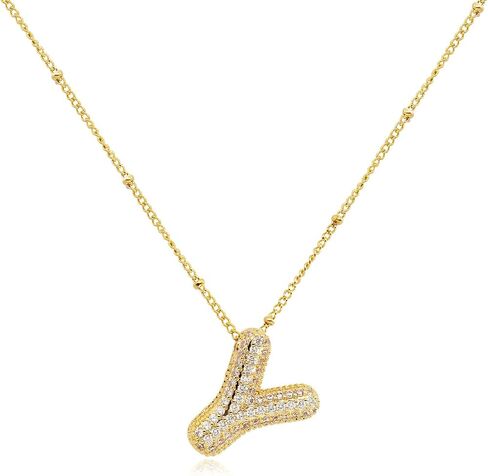 FUTIMELY Gold Bubble Initial Letter Necklace for Women,Puffy Alphabet Name Pendant Necklace for Personalized Gifts,Trendy Balloon Chain Zircon Crystal Necklace in Saudi Arabia
