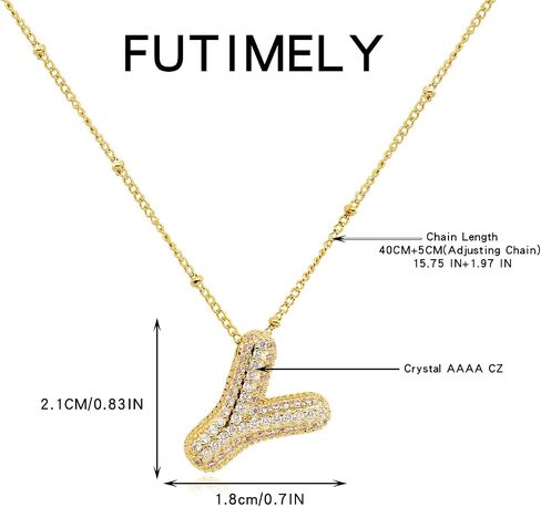 FUTIMELY Gold Bubble Initial Letter Necklace for Women,Puffy Alphabet Name Pendant Necklace for Personalized Gifts,Trendy Balloon Chain Zircon Crystal Necklace in Saudi Arabia