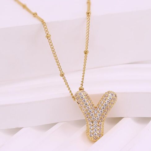 FUTIMELY Gold Bubble Initial Letter Necklace for Women,Puffy Alphabet Name Pendant Necklace for Personalized Gifts,Trendy Balloon Chain Zircon Crystal Necklace in Saudi Arabia
