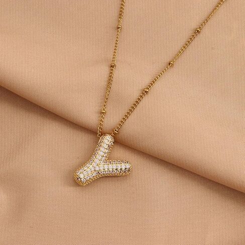 FUTIMELY Gold Bubble Initial Letter Necklace for Women,Puffy Alphabet Name Pendant Necklace for Personalized Gifts,Trendy Balloon Chain Zircon Crystal Necklace in Saudi Arabia