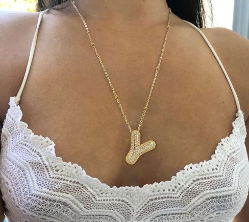 FUTIMELY Gold Bubble Initial Letter Necklace for Women,Puffy Alphabet Name Pendant Necklace for Personalized Gifts,Trendy Balloon Chain Zircon Crystal Necklace in Saudi Arabia
