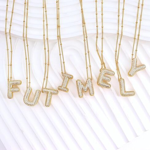 FUTIMELY Gold Bubble Initial Letter Necklace for Women,Puffy Alphabet Name Pendant Necklace for Personalized Gifts,Trendy Balloon Chain Zircon Crystal Necklace in Saudi Arabia
