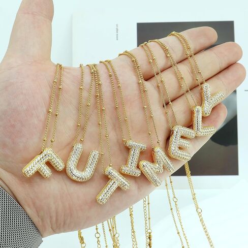 FUTIMELY Gold Bubble Initial Letter Necklace for Women,Puffy Alphabet Name Pendant Necklace for Personalized Gifts,Trendy Balloon Chain Zircon Crystal Necklace in Saudi Arabia