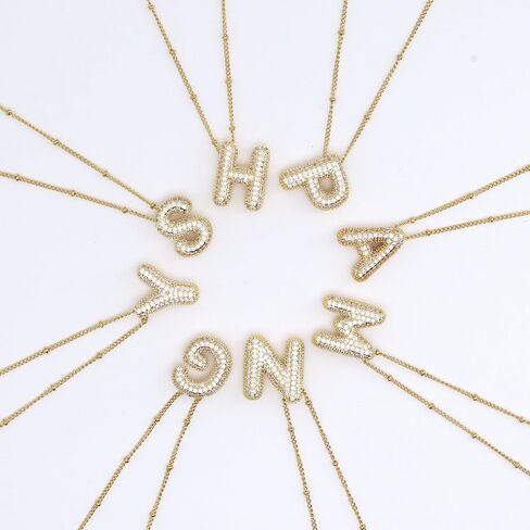 FUTIMELY Gold Bubble Initial Letter Necklace for Women,Puffy Alphabet Name Pendant Necklace for Personalized Gifts,Trendy Balloon Chain Zircon Crystal Necklace in Saudi Arabia