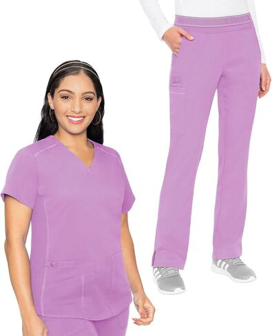 Med Couture Scrub Set for Women, 11 Pockets with V-Neck Scrub Top MC7459 and Comfortable Scrub Pants, MC7739, Lilac - M Top/M Pant in Saudi Arabia