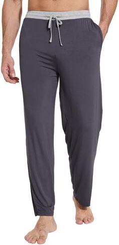 WiWi فسكوزي من الخيزران رجل بيجامة السراويل الناعمة صالة قيعان Sweatpants النوم بانت الرباط مع جيوب S-XXL in Kuwait