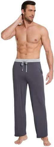 WiWi فسكوزي من الخيزران رجل بيجامة السراويل الناعمة صالة قيعان Sweatpants النوم بانت الرباط مع جيوب S-XXL in Kuwait