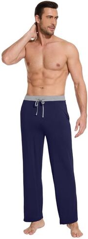 WiWi فسكوزي من الخيزران رجل بيجامة السراويل الناعمة صالة قيعان Sweatpants النوم بانت الرباط مع جيوب S-XXL in Kuwait