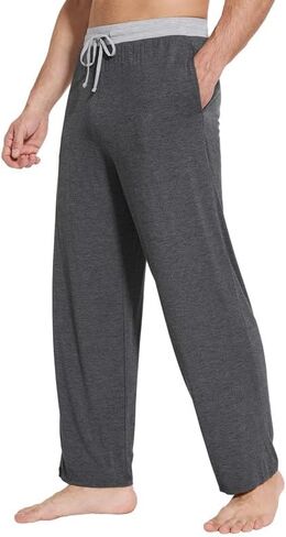 WiWi فسكوزي من الخيزران رجل بيجامة السراويل الناعمة صالة قيعان Sweatpants النوم بانت الرباط مع جيوب S-XXL in Kuwait
