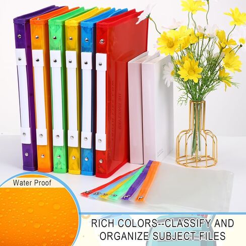 Fulmoon 6 Pack Plastic Zipper Binder, 1 Inch 3 Ring Binder with 2 Interior Pockets, 1 Plastic Movable Pencil Pouch, Expanding File Zippered Binder Holds US Letter Size 8.5''x11'' for Office (Colorful) in Saudi Arabia