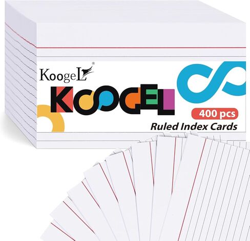 بطاقات مؤشر Koogel 3x5، بطاقات ملاحظات مسطرة، بطاقات فلاش مبطنة، بطاقات دراسة 150 جرامًا للمتر المربع لتعلم المكتب المدرسي، عدد 400، أبيض in Saudi Arabia