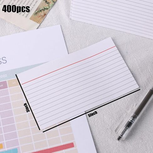 بطاقات مؤشر Koogel 3x5، بطاقات ملاحظات مسطرة، بطاقات فلاش مبطنة، بطاقات دراسة 150 جرامًا للمتر المربع لتعلم المكتب المدرسي، عدد 400، أبيض in Saudi Arabia