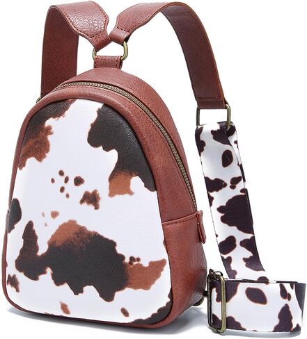 Cow Pattern Fashion Backpack Western Wrangler Montana Mini Backpack Purse for Women Purses PU Leather Pompom Backpack Small Shoulder Bag Casual Backpack Brown in Saudi Arabia