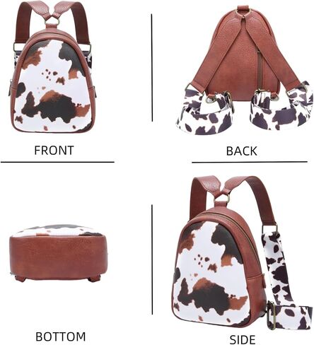 Cow Pattern Fashion Backpack Western Wrangler Montana Mini Backpack Purse for Women Purses PU Leather Pompom Backpack Small Shoulder Bag Casual Backpack Brown in Saudi Arabia