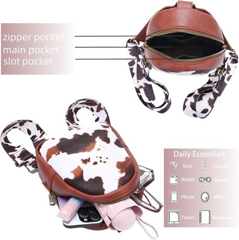 Cow Pattern Fashion Backpack Western Wrangler Montana Mini Backpack Purse for Women Purses PU Leather Pompom Backpack Small Shoulder Bag Casual Backpack Brown in Saudi Arabia