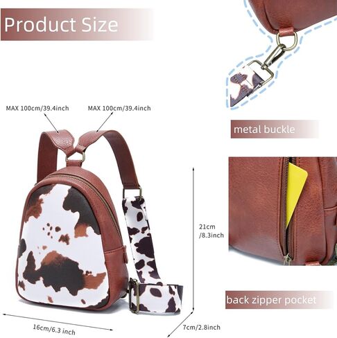 Cow Pattern Fashion Backpack Western Wrangler Montana Mini Backpack Purse for Women Purses PU Leather Pompom Backpack Small Shoulder Bag Casual Backpack Brown in Saudi Arabia
