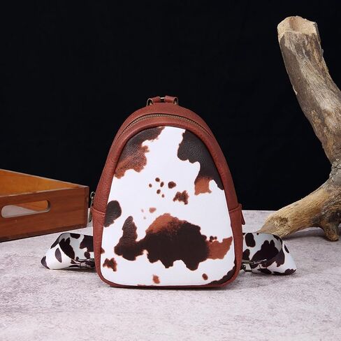 Cow Pattern Fashion Backpack Western Wrangler Montana Mini Backpack Purse for Women Purses PU Leather Pompom Backpack Small Shoulder Bag Casual Backpack Brown in Saudi Arabia
