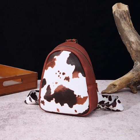 Cow Pattern Fashion Backpack Western Wrangler Montana Mini Backpack Purse for Women Purses PU Leather Pompom Backpack Small Shoulder Bag Casual Backpack Brown in Saudi Arabia