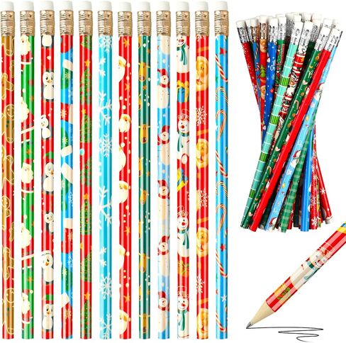 60 Pcs Christmas Pencils for Kids with Erasers Xmas Wood Pencils Santa Snowman Snowflake Candy Cane Stationery Pencils Christmas Tree Holiday HB Pencils for Christmas Winter School Party Favor in Saudi Arabia