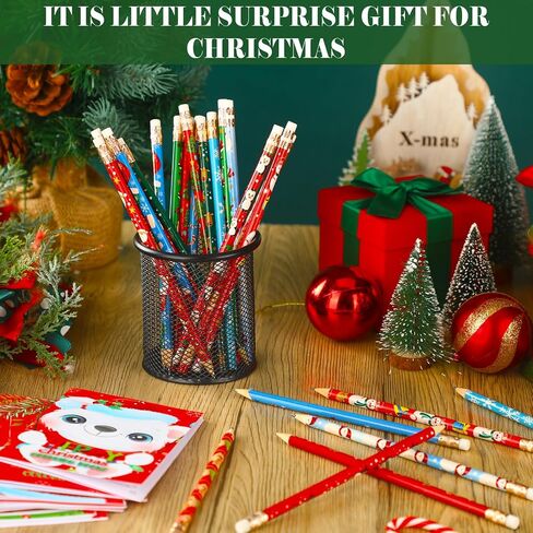 60 Pcs Christmas Pencils for Kids with Erasers Xmas Wood Pencils Santa Snowman Snowflake Candy Cane Stationery Pencils Christmas Tree Holiday HB Pencils for Christmas Winter School Party Favor in Saudi Arabia