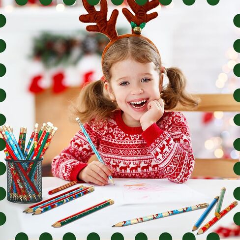 60 Pcs Christmas Pencils for Kids with Erasers Xmas Wood Pencils Santa Snowman Snowflake Candy Cane Stationery Pencils Christmas Tree Holiday HB Pencils for Christmas Winter School Party Favor in Saudi Arabia