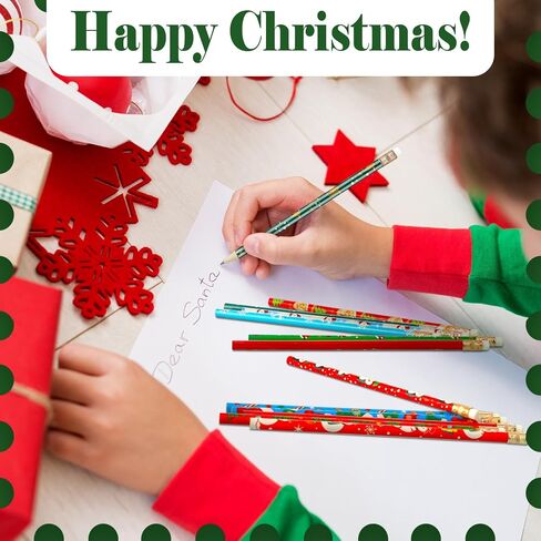 60 Pcs Christmas Pencils for Kids with Erasers Xmas Wood Pencils Santa Snowman Snowflake Candy Cane Stationery Pencils Christmas Tree Holiday HB Pencils for Christmas Winter School Party Favor in Saudi Arabia