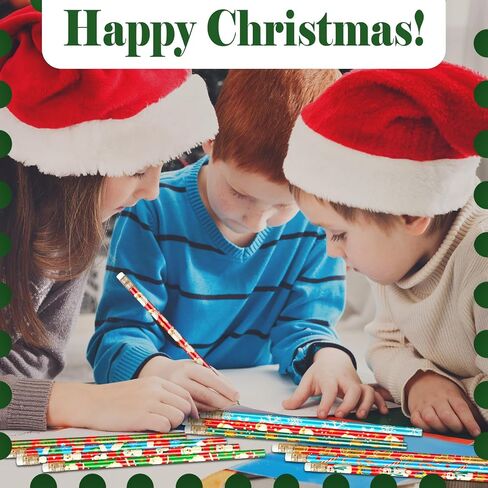 60 Pcs Christmas Pencils for Kids with Erasers Xmas Wood Pencils Santa Snowman Snowflake Candy Cane Stationery Pencils Christmas Tree Holiday HB Pencils for Christmas Winter School Party Favor in Saudi Arabia