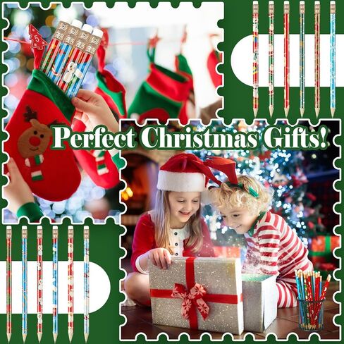 60 Pcs Christmas Pencils for Kids with Erasers Xmas Wood Pencils Santa Snowman Snowflake Candy Cane Stationery Pencils Christmas Tree Holiday HB Pencils for Christmas Winter School Party Favor in Saudi Arabia